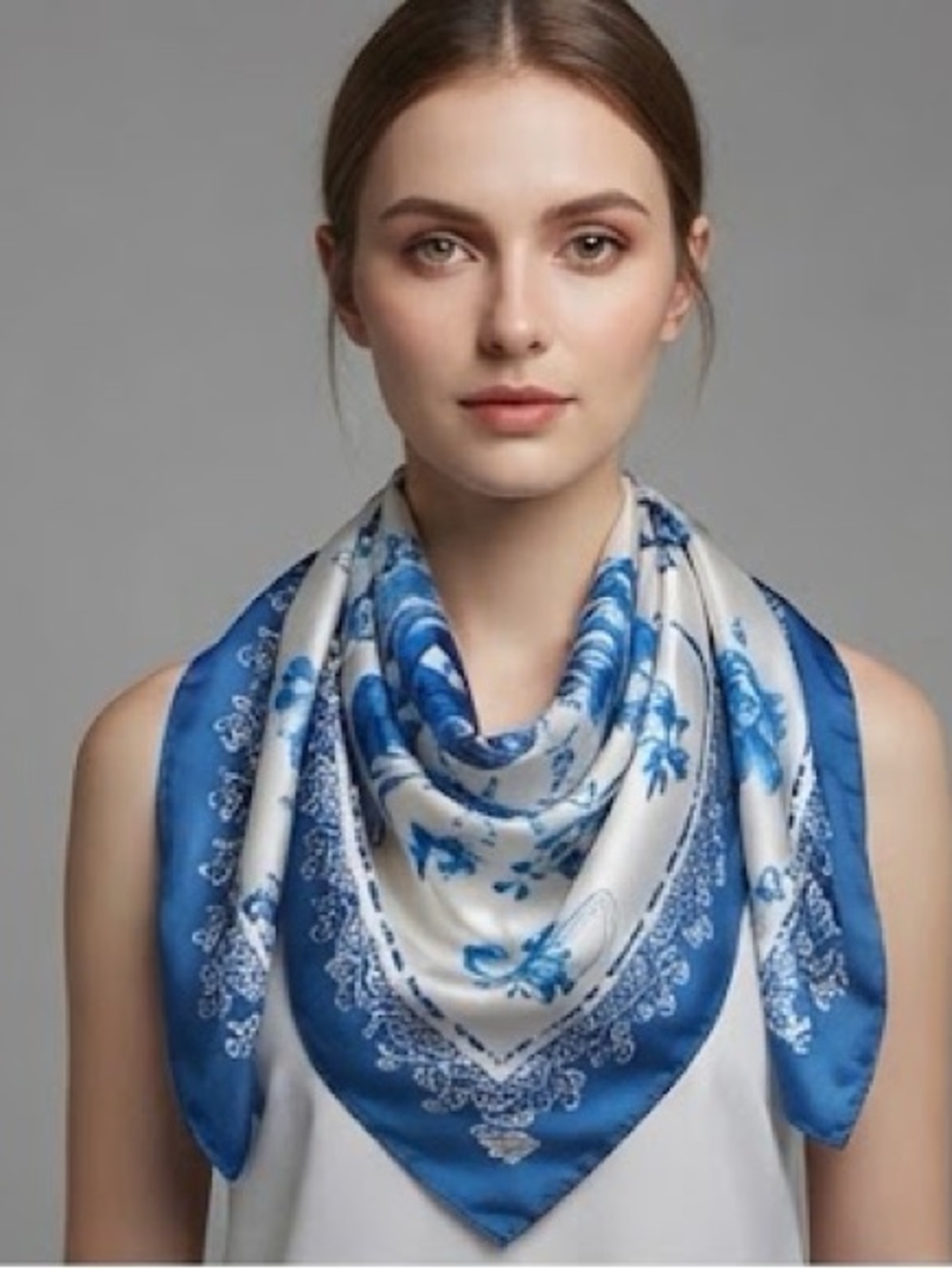 BNWT Wensli - Silk Blue Floral Tealight Weap Shawl